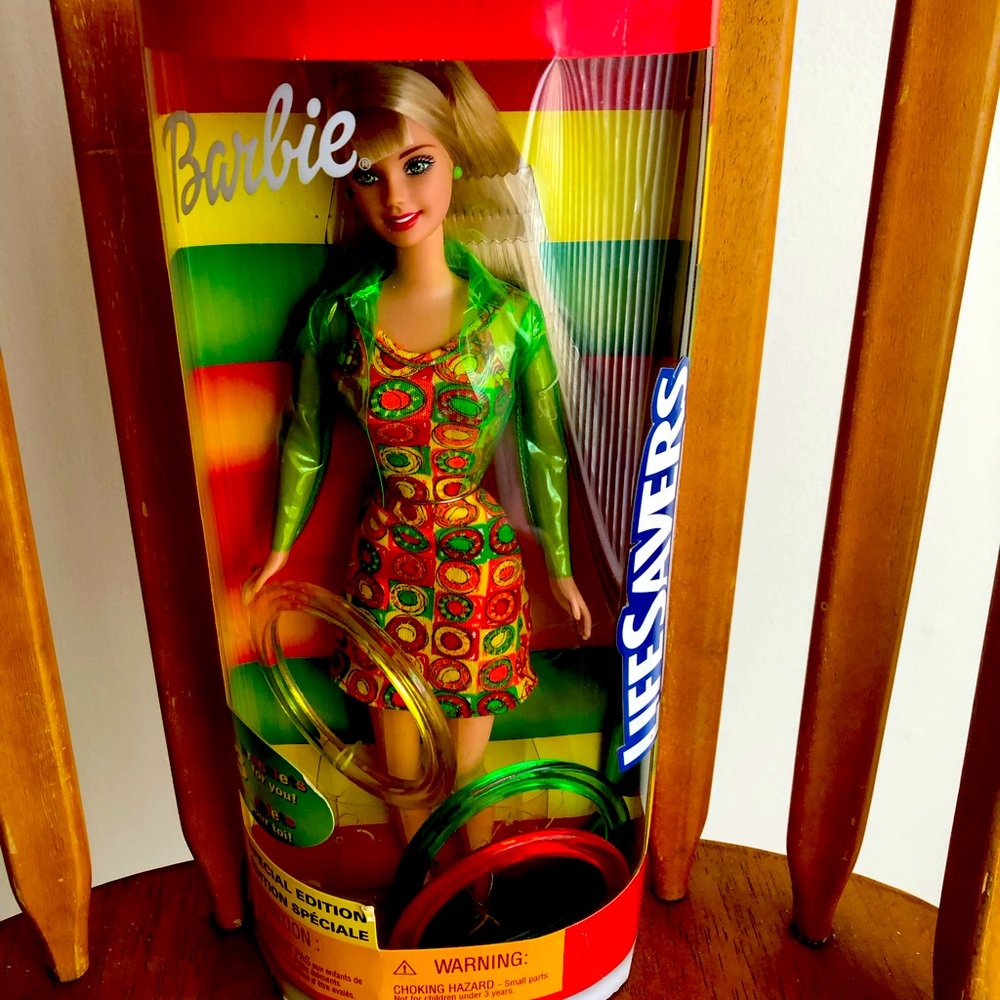 Mattel Barbie Doll in Green and Red Patterned Dress with Gold Hair